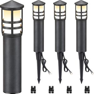 SUNVIE 4 Pack Low Voltage LED Pathway Landscape Lights, 3000K Warm White, Black